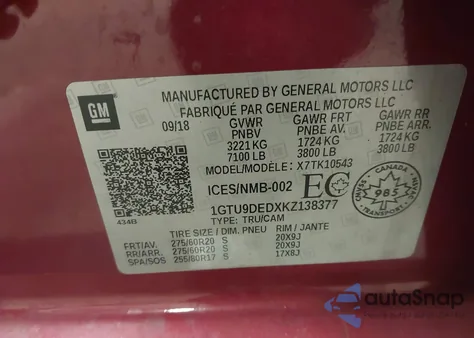 2019 GMC Sierra 1500 Slt from USA, damaged, VIN 1GTU9DEDXKZ138377